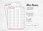 Planche de mini stickers "travail" - Papier autocollant blanc ou transparent - Planner stickers - Minimal - Bullet Journal