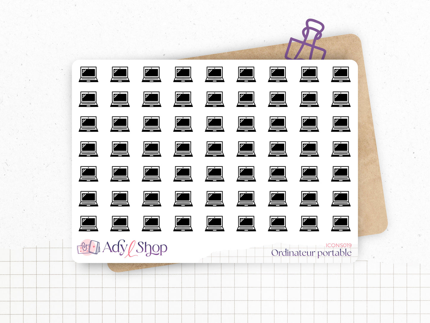 Planche de stickers mini icônes "ordinateur portable" - travail - Mini icon - Planner stickers - Minimal - Bullet Journal