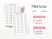 Planche de mini stickers "rappel"- Papier autocollant blanc ou transparent - Planner stickers - Minimal - Bullet Journal
