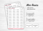 Planche de mini stickers "rappel"- Papier autocollant blanc ou transparent - Planner stickers - Minimal - Bullet Journal