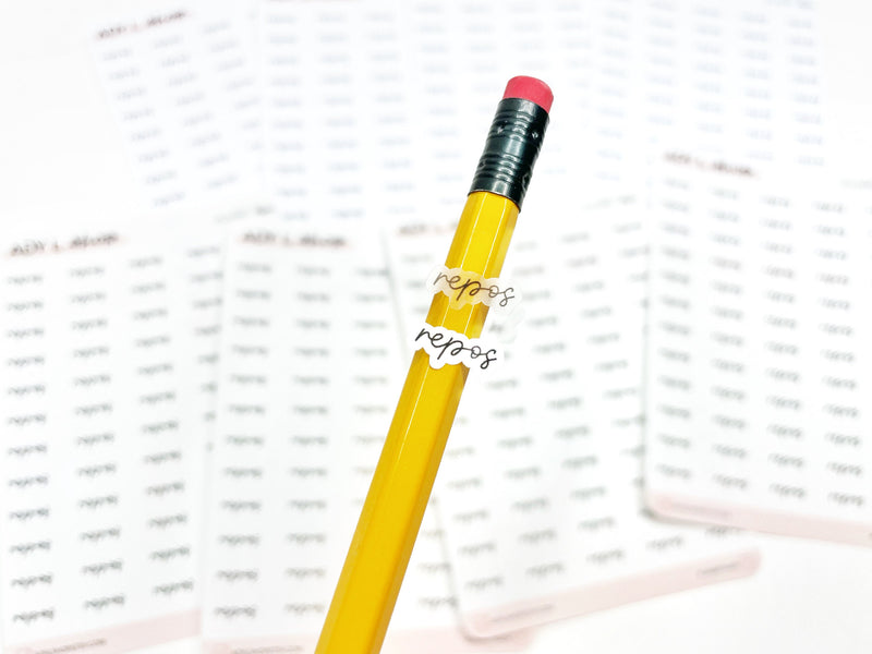 Planche de mini stickers "repos"- Papier autocollant blanc ou transparent - Planner stickers - Minimal - Bullet Journal