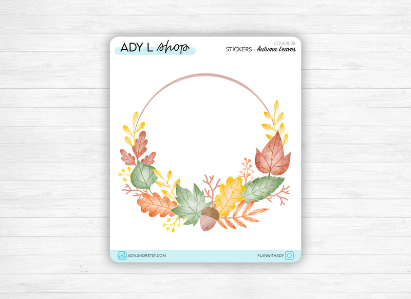 Sticker - "Autumn Leaves" - Bujo monthly cover page - Fall leaves wreath - Soft fall colors - Bullet Journal / Planner sticker sheet
