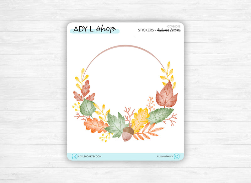 Planche Sticker "Feuilles d'automne" - Page de couverture mensuelle - Couronne de feuilles automnales - Doodles - Bullet Journal / Planner