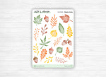 Sticker sheet - "Autumn Leaves" - Watercolor doodles : fall leaves, acorns - Bullet Journal / Planner sticker sheet