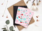Planche Stickers "Gourmandises" - Autocollants gourmands : cupcakes, donuts, sucreries, sucettes, fruits - Bullet Journal / Planner