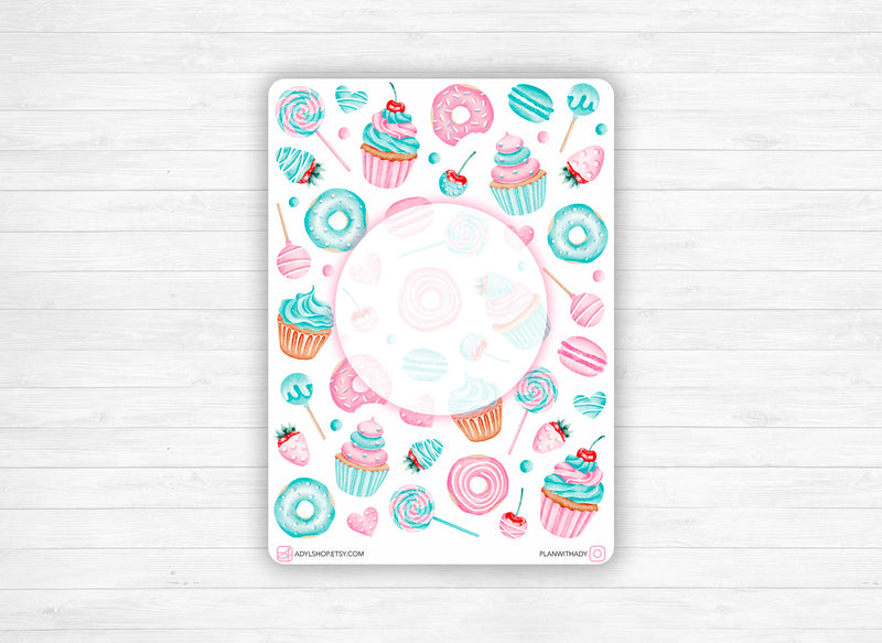 Sticker - "Sweet Treats" - Bujo cover page - 1 sticker : cupcakes, donuts, lollipops, sugary treats - Bullet Journal & Planner sticker sheet