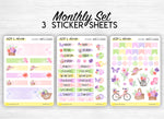 Monthly set stickers - "A walk in the meadow" - Spring, wild flowers, for your Bullet Journal, planner - 3 sheets (headers, days, doodles)