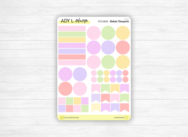 Planche Stickers Palette de Couleurs "Balade Champêtre" différentes formes - Printemps - Pastel - Bullet Journal & Planner - Journaling