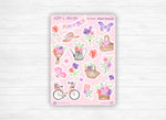 Sticker sheet - "A walk in the meadow" - Watercolor doodles : flowers, bouquets, butterflies, field - Bullet Journal / Planner sticker sheet